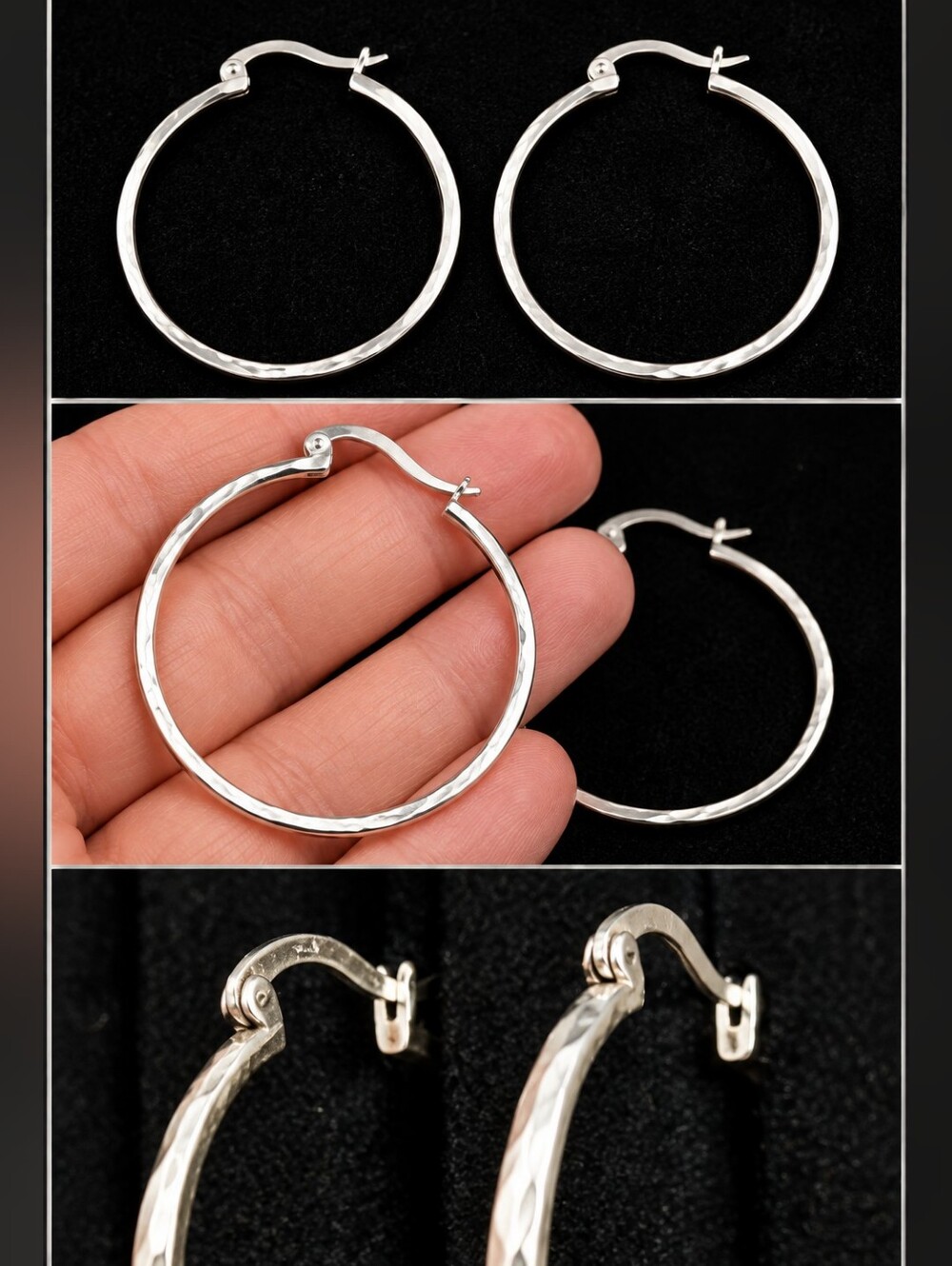 Vintage 1980s Sterling Silver 925 Hammered Hoop Earrings